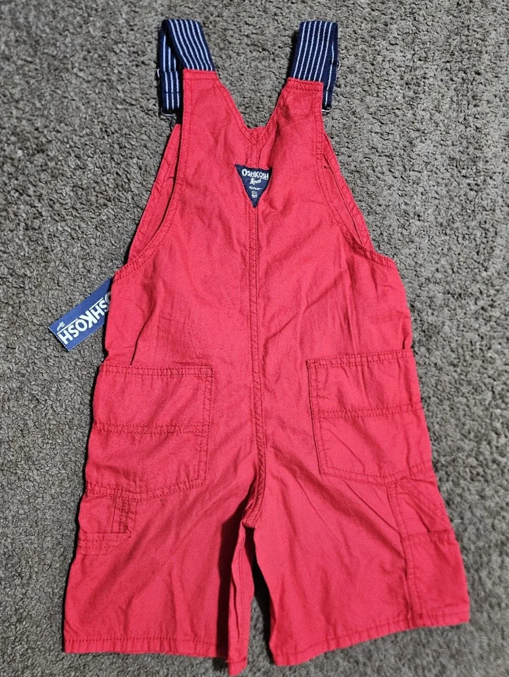 OSHKOSH B'GOSH TODDLER RED NAVY STRIPE STRAP SHORTALLS OVERALLS UNISEX 5T